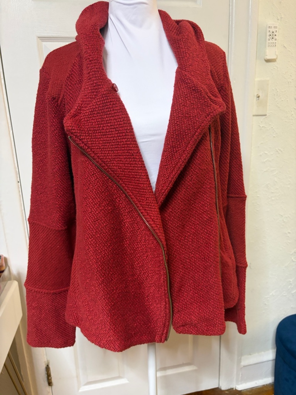 Lucky Brand Deep Red Knit Zip-Front Cardigan